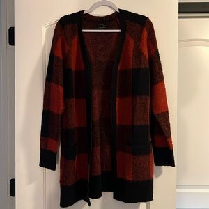 Lucky Brand red and black checkered cardigan